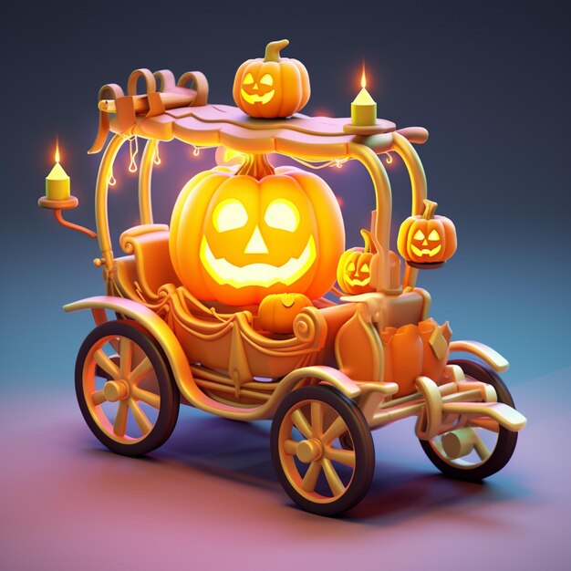 un primo piano di una carrozza di zucca con una zucca illuminata sulla parte superiore ai generativo