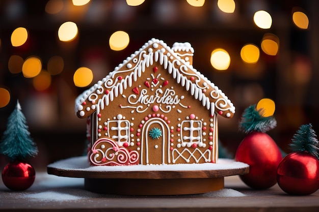 Un primo piano di una casa di pan di zenzero splendidamente decorata