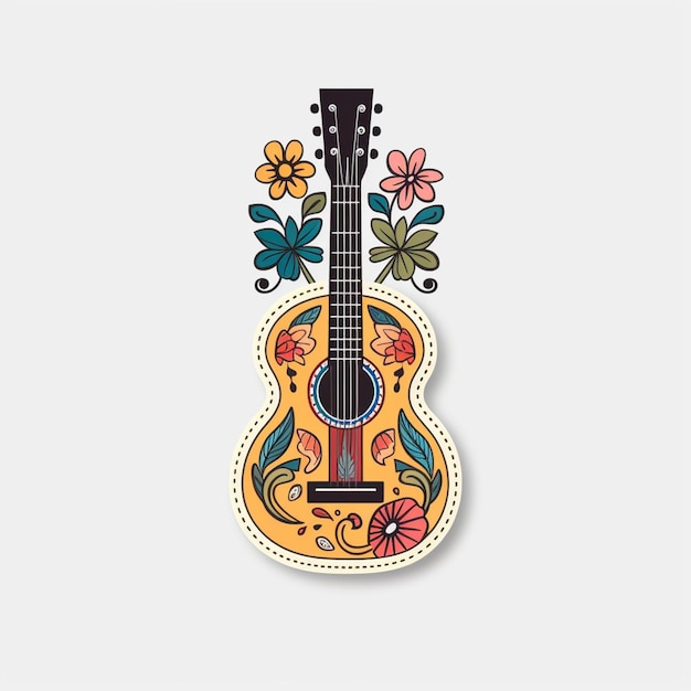 Un primo piano di una chitarra con fiori su di esso ai generativa