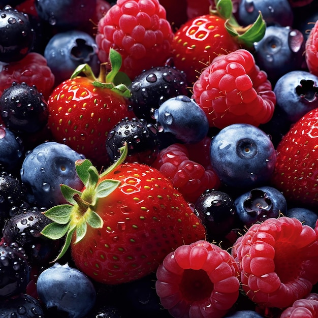 Un primo piano di una ciotola di frutta compresi mirtilli e lamponi.