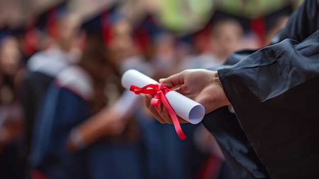 Un primo piano di una consegna di un diploma che cattura il culmine di anni di duro lavoro