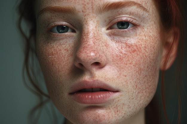 un primo piano di una donna con frecklesrosacea couperose arrossamento della pelle