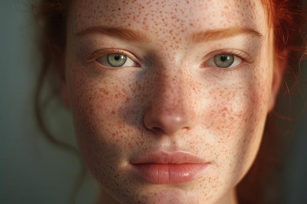 un primo piano di una donna con frecklesrosacea couperose arrossamento della pelle