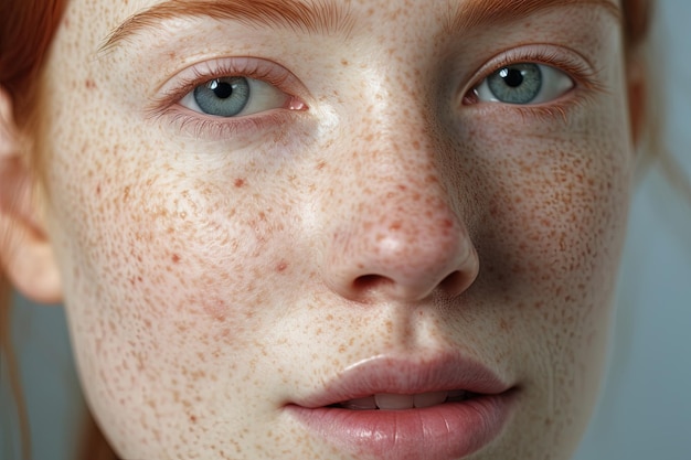 un primo piano di una donna con frecklesrosacea couperose arrossamento della pelle