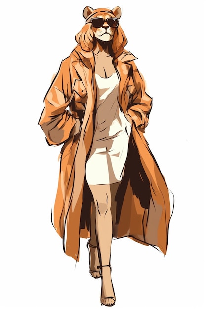 Un primo piano di una donna con un trench coat e occhiali da sole