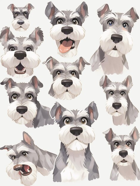 un primo piano di una faccia di cane con diverse espressioni generative ai