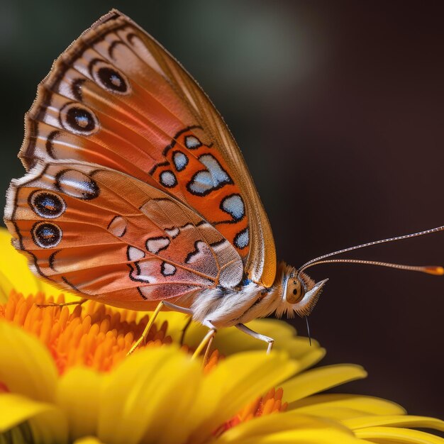 Un primo piano di una farfalla su un fiore una foto macro generativa ai