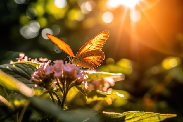 Un primo piano di una farfalla su un'immagine ai generativa fiore