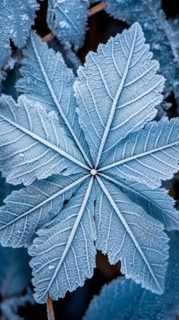 Un primo piano di una foglia blu con i bordi della foglia.