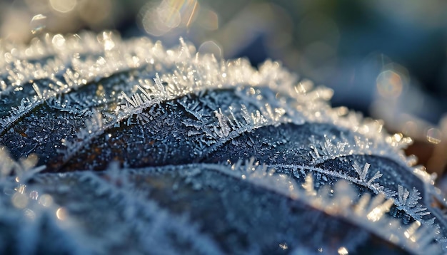 un primo piano di una foglia coperta di ghiaccio