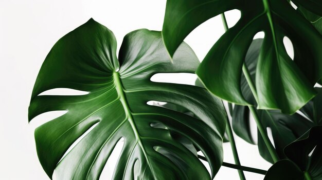 Un primo piano di una foglia verde di monstera