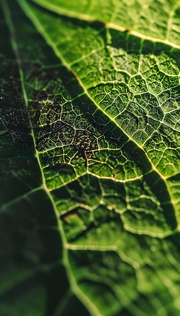 un primo piano di una foglia verde