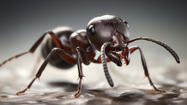 Un primo piano di una formica con uno sfondo nero