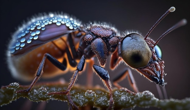 Un primo piano di una formica gigante su un ramo
