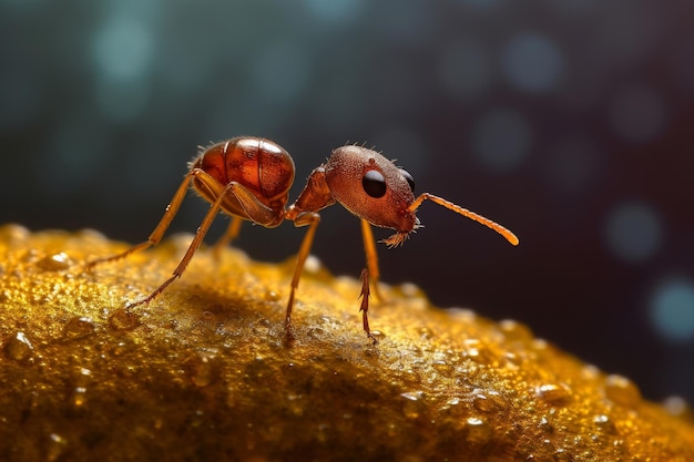 Un primo piano di una formica su un frutto