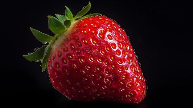 Un primo piano di una fragola su sfondo nero