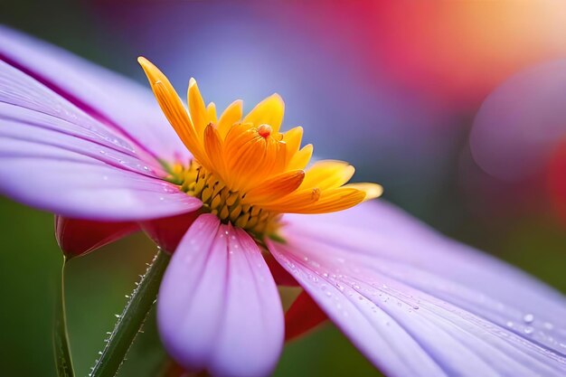 Un primo piano di una goccia di rugiada finemente spunta che si poggia su un petalo di fiore vibrante Risorsa creativa AI Generata