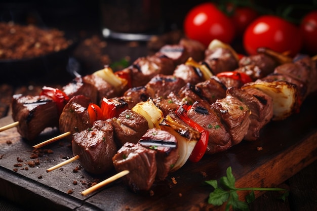 un primo piano di una griglia con carne e verdure