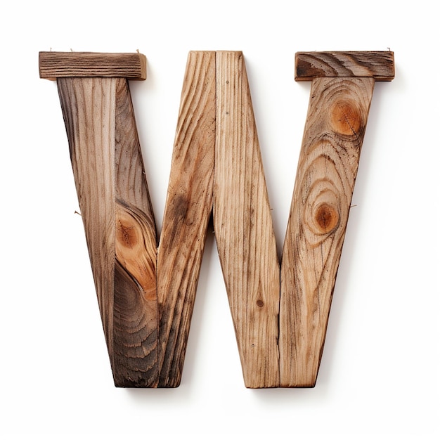 un primo piano di una lettera di legno w su una superficie bianca generativa ai