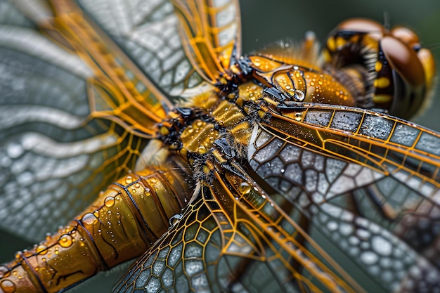 un primo piano di una libellula su una foglia