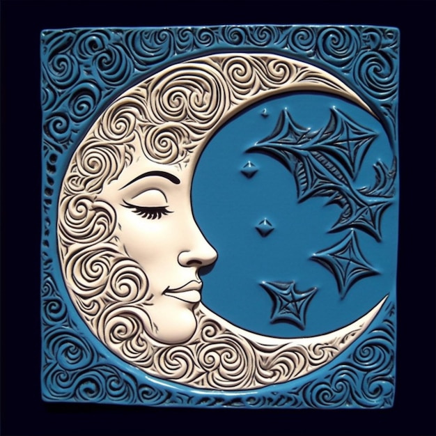 Un primo piano di una luna blu e bianca con un ai generativo del viso
