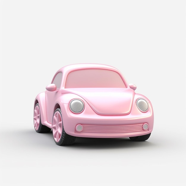 un primo piano di una macchina giocattolo rosa su una superficie bianca generativa ai