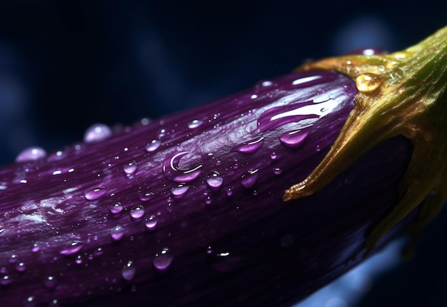 un primo piano di una melanzana viola con gocce d'acqua su di essa ai generativa