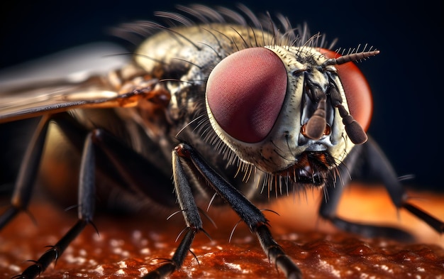 Un primo piano di una mosca con gli occhi rossi