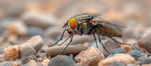 Un primo piano di una mosca su roccia