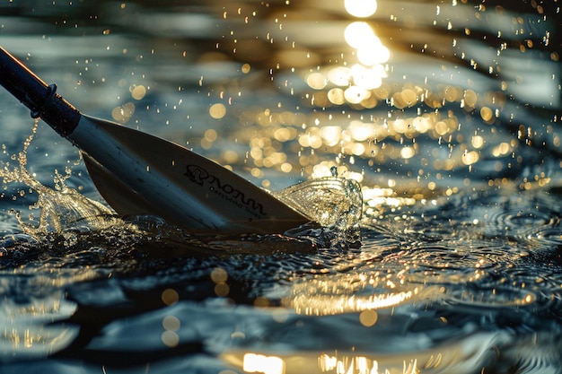 Un primo piano di una pagaia di kayak che taglia l'ai generativo