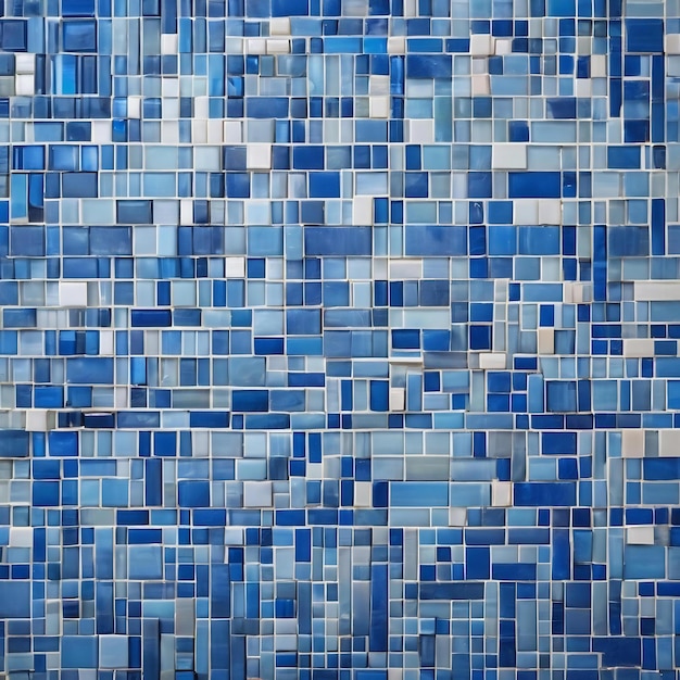 Un primo piano di una parete di piastrelle di mosaico blu con uno sfondo bianco ai generativo