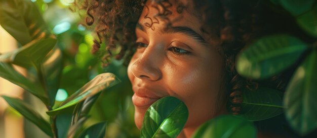 Un primo piano di una persona con i capelli ricci