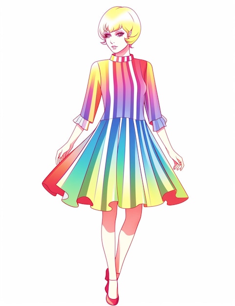 un primo piano di una persona in un vestito con un vestito arcobaleno generativo ai