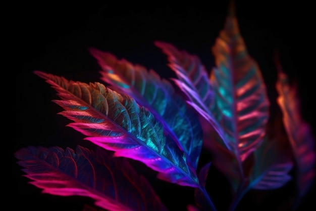 Un primo piano di una pianta con luci colorate