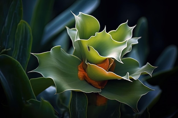 Un primo piano di una pianta con una foglia verde