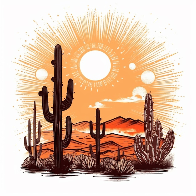 un primo piano di una pianta di cactus con il sole sullo sfondo ai generativo