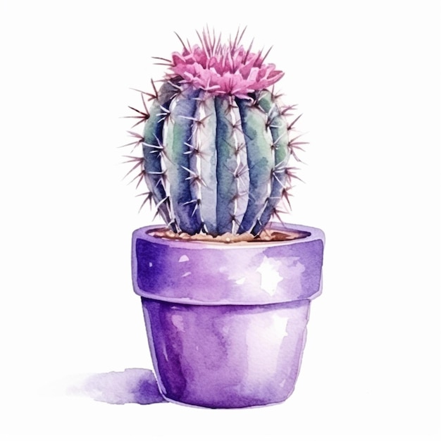 Un primo piano di una pianta di cactus in un vaso viola ai generativo