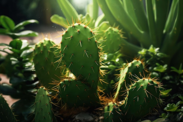 Un primo piano di una pianta di cactus verde