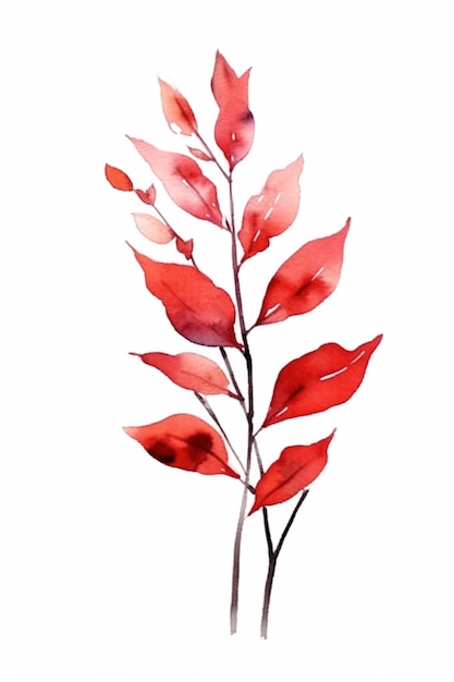 Un primo piano di una pianta rossa con foglie su uno sfondo bianco ai generativa