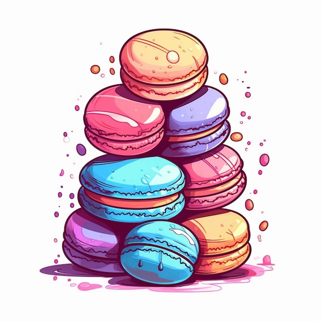 un primo piano di una pila di macaron con colori diversi ai generativi