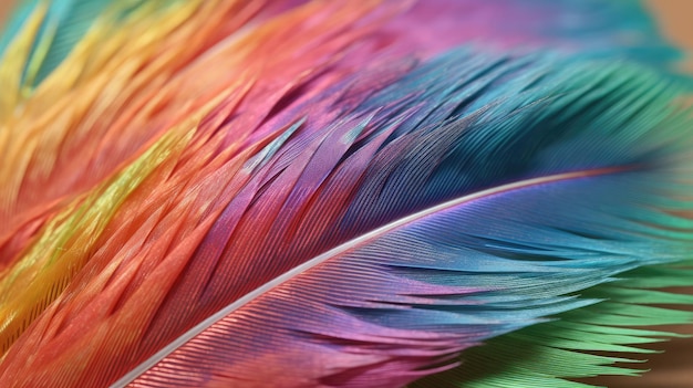 Un primo piano di una piuma colorata con la parola pappagallo su di esso