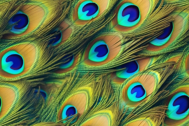 Un primo piano di una piuma di pavone con molti colori diversi