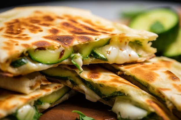 Un primo piano di una quesadilla che viene guarnita con