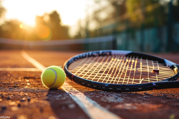 Un primo piano di una racchetta da tennis che colpisce una palla generata dall'AI