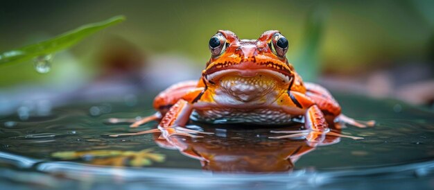 Un primo piano di una rana in una piscina d'acqua