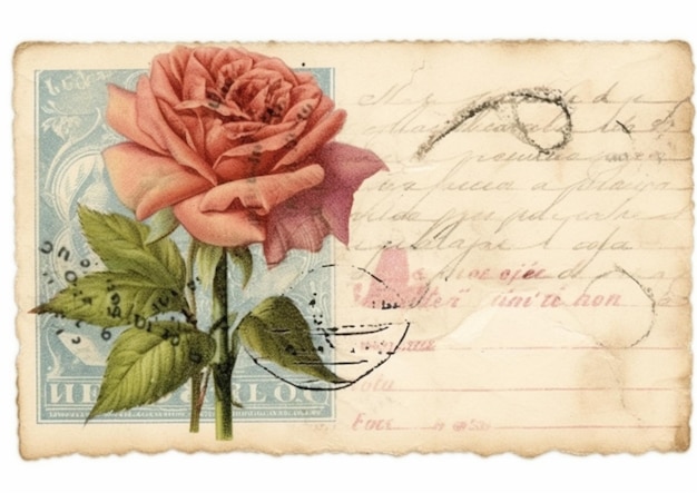 Un primo piano di una rosa su una cartolina con un marchio generativo ai