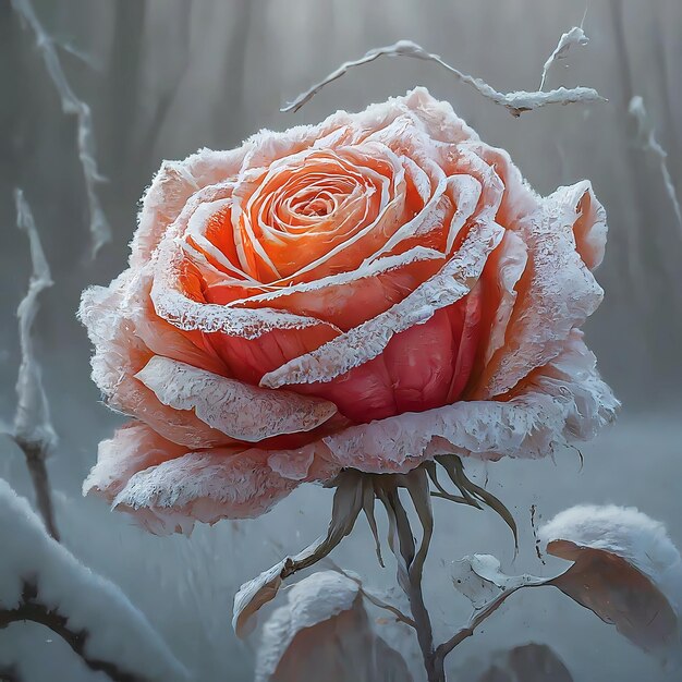 Un primo piano di una rosa vivace in inverno