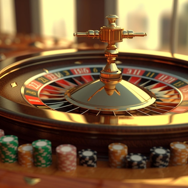 Un primo piano di una roulette di casinò con diversi dadi sul tavolo generativo ai