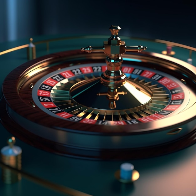 Un primo piano di una roulette di casinò con un numero di dadi generativi ai