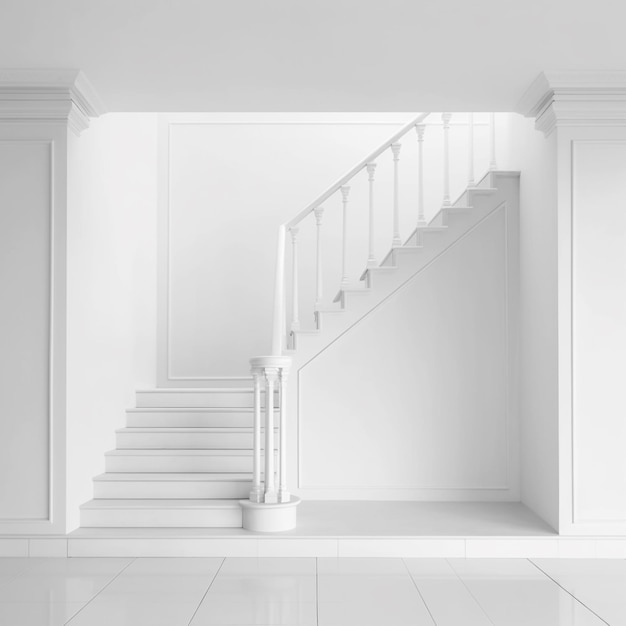 Un primo piano di una scala bianca in una stanza bianca